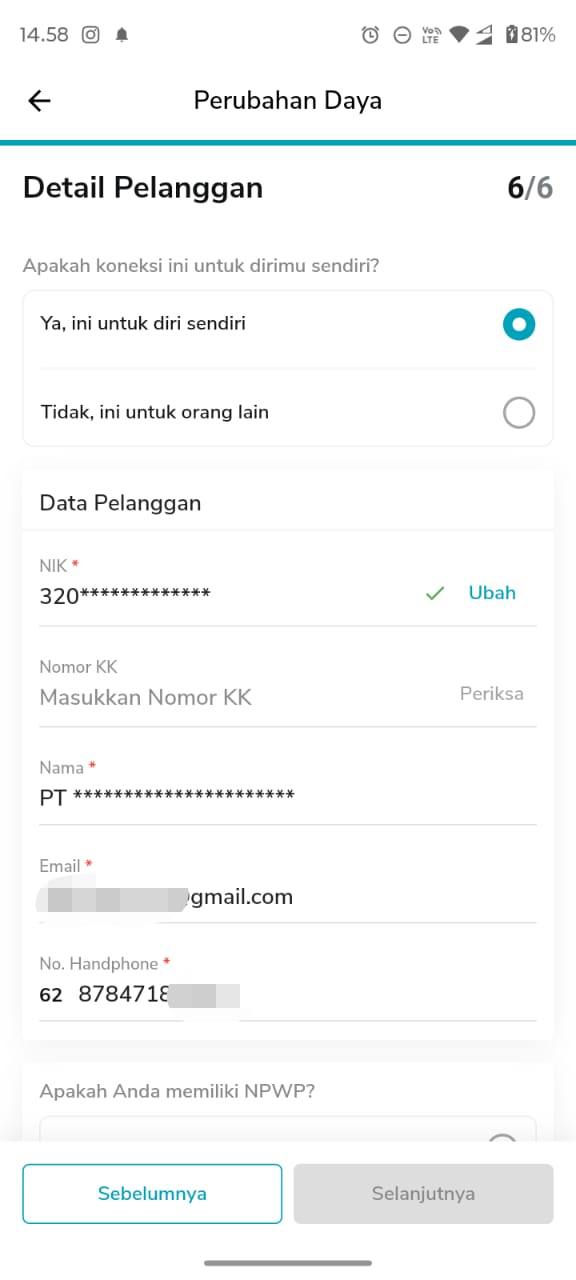 data pemohon tambah daya
